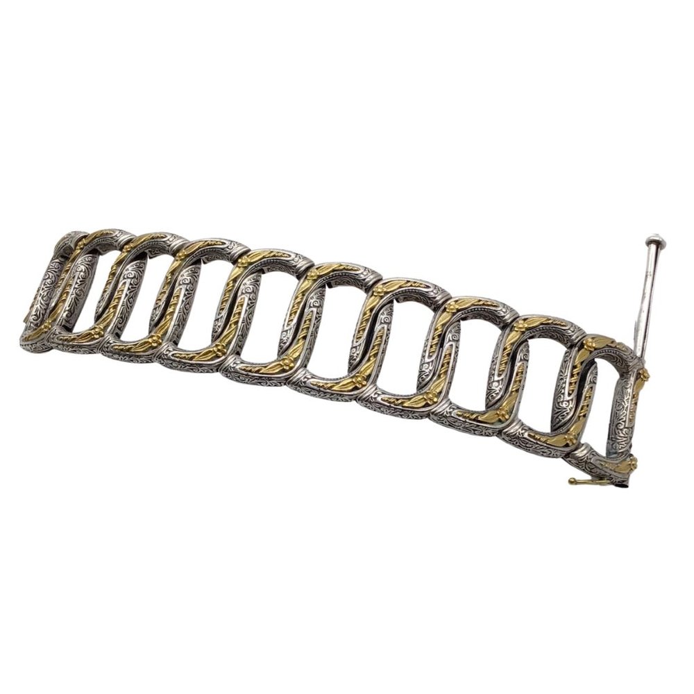 KONSTANTINO STERLING SILVER AND 18K GOLD WIDE HINGED BRACELET - Picture 5 of 7